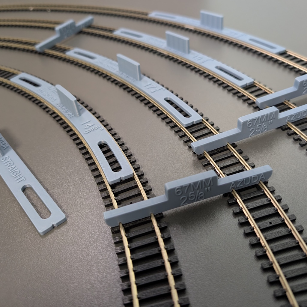 OO gauge track laying kit with radius templates and 67mm double track spacing templates – Azuda